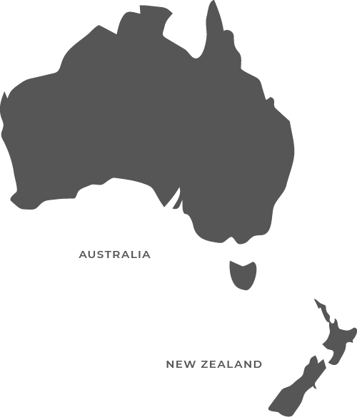 A simple grey Home Remedy service map area showing the outlines of Australia and New Zealand, labeled with their names on a light background.