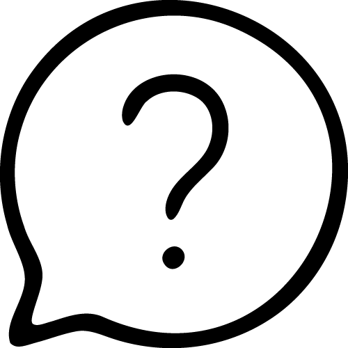 A black question mark inside a speech bubble on a white background.